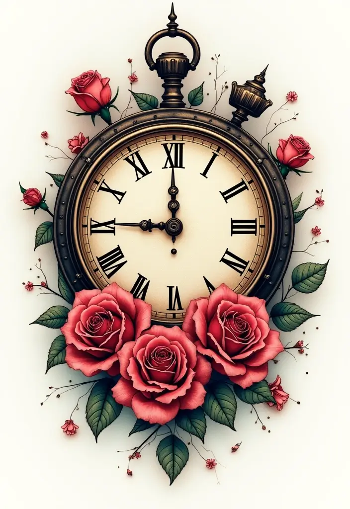 30 Clock and Rose Tattoos That Symbolize Time and Love - 18. Circular Designs