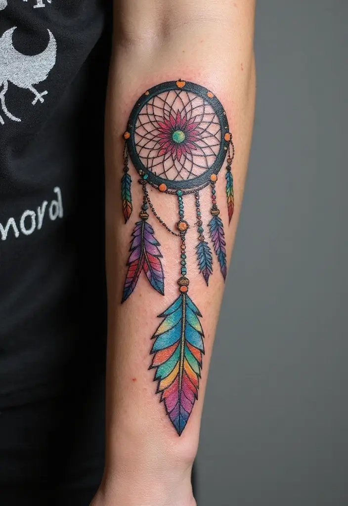 30 Colorful Arm Tattoos That Pop with Style - 18. Bohemian Spirit