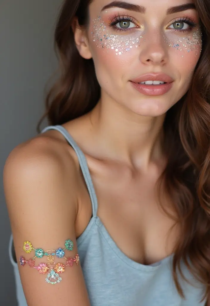 30 Daisy Chain Tattoo Inspirations for a Delicate Look - 18. Colorful Daisy Chains with Glitter