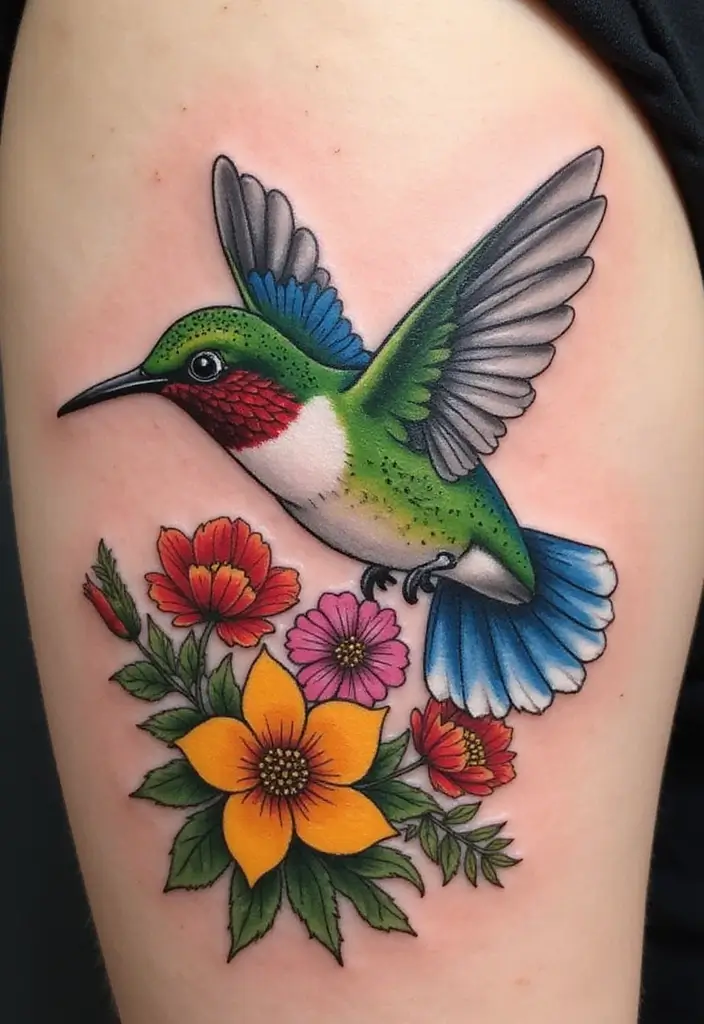 30 Dreamer Tattoo Meaning and Inspirational Designs - 18. Hummingbird Tattoos - Joy and Lightness