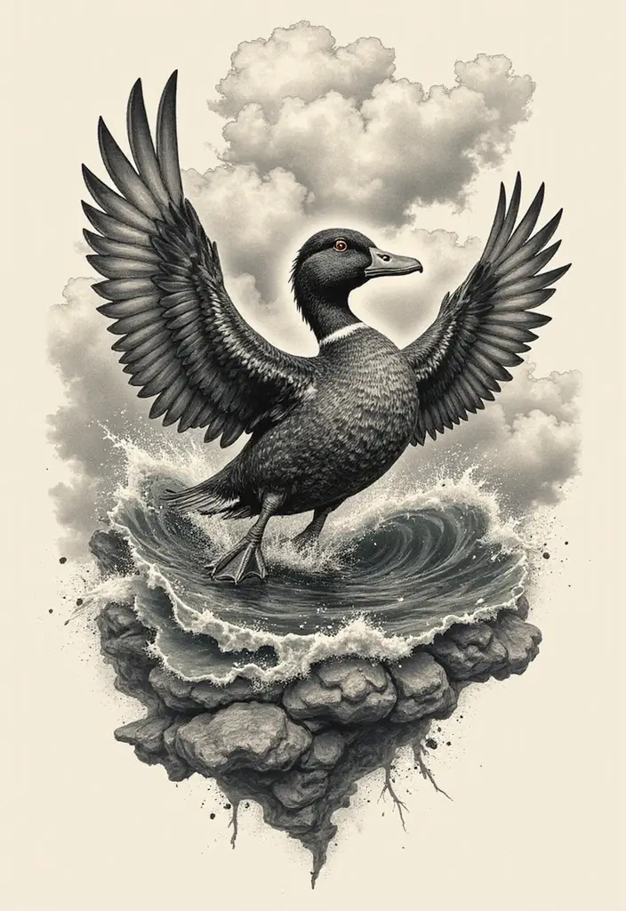30 Duck Tattoo Meaning and Creative Designs - 18. Resilience in Adversity