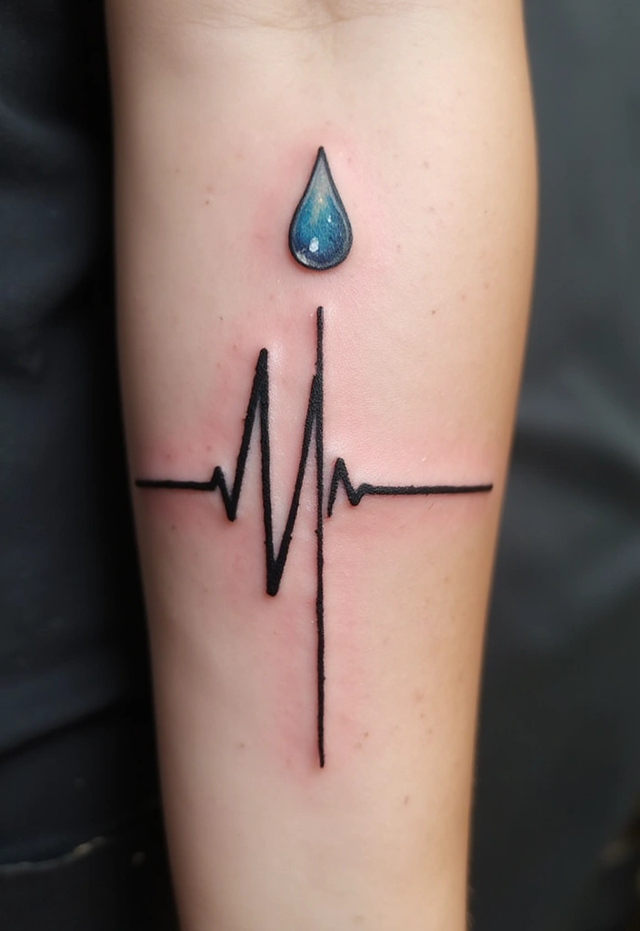 30 Empty Teardrop Tattoo Meaning and Design Ideas - 18. Teardrop with a Heartbeat Line