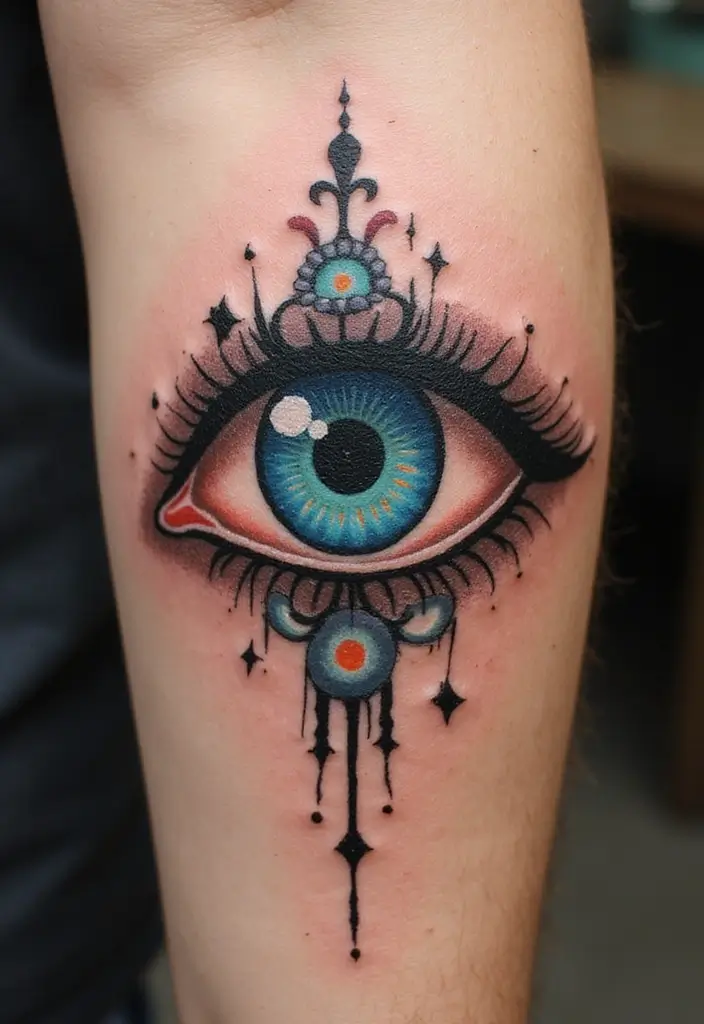 30 Evil Eye Tattoo Designs for Protection and Style - 18. Evil Eye with a Twist
