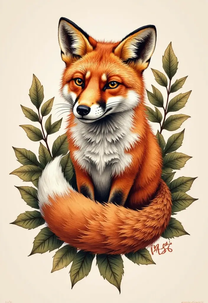 30 Fox Tattoos for Women That Highlight Feminine Energy - 18. Fox with Leaves Tattoo