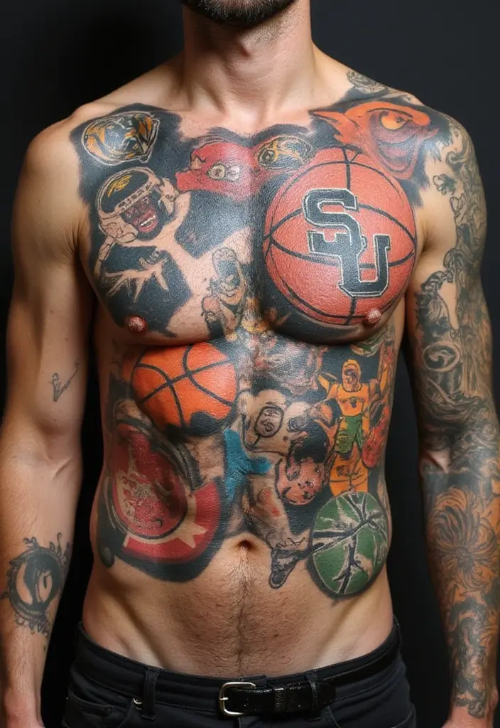 30 Full Chest Tattoos for Men with Powerful Visual Impact - 18. Sports-Inspired Tattoos