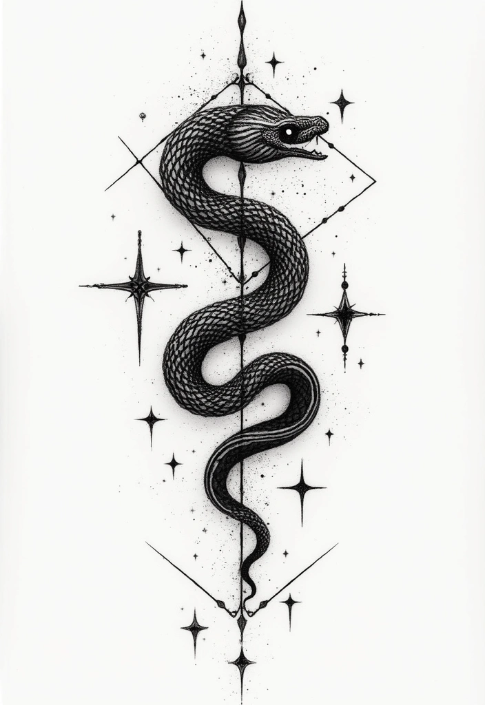 30 Geometric Snake Tattoo Ideas with Unique Patterns - 18. Geometric Snake with Stars