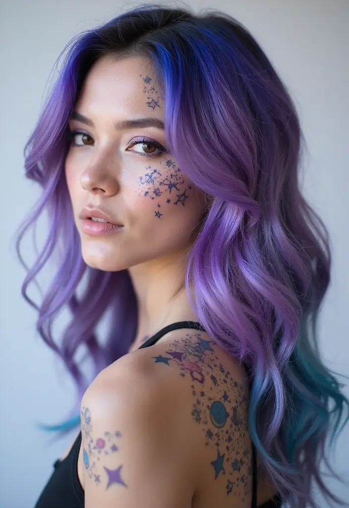 30 Creative Hair Tattoos for Ladies That Stand Out - 18. Captivating Cosmos