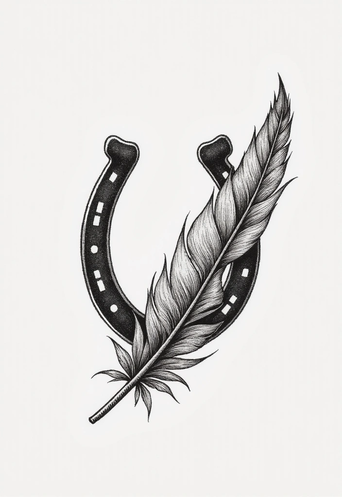 30 Horse and Horseshoe Tattoos for Luck and Freedom - 18. Horseshoe and Feather