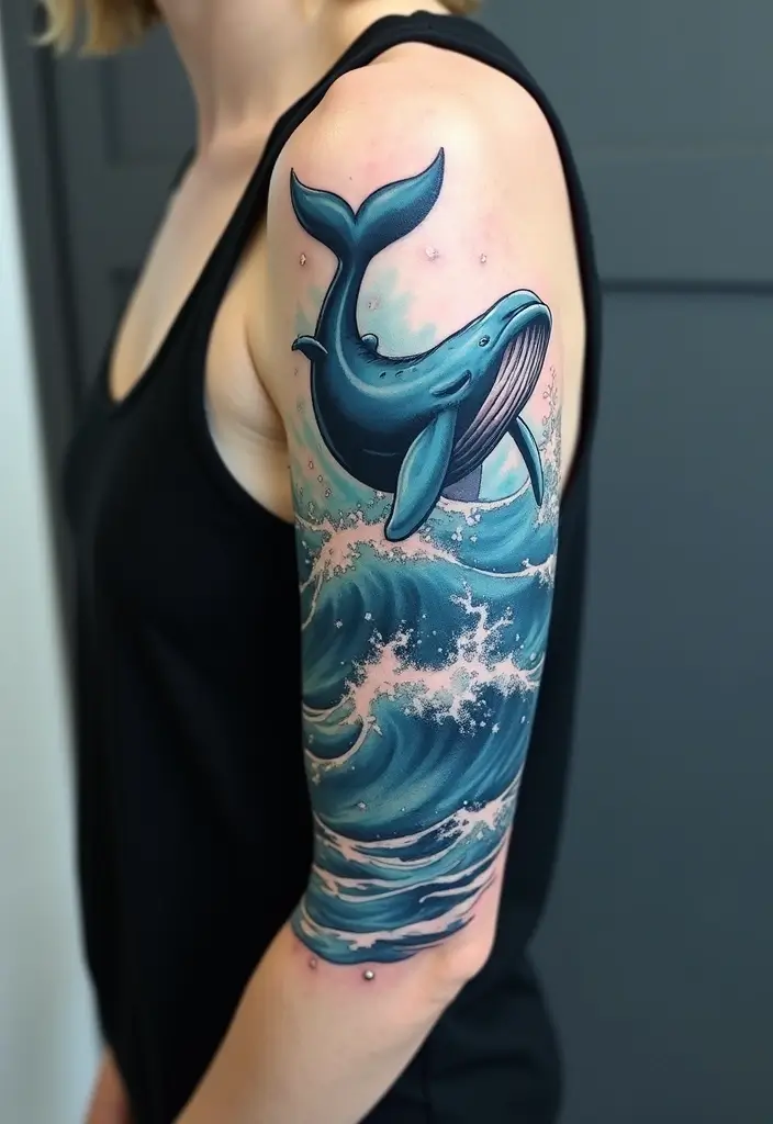 30 Japanese Sleeve Tattoo Designs for Bold Ink Lovers - 18. Gracious Whales