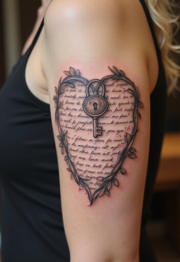 30 Key Lock Tattoo Ideas Symbolizing Love and Mystery - 18. Love Letter Key Lock