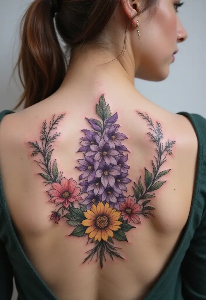 30 Larkspur Tattoo Designs Inspired by Birth Flowers - 18. Larkspur with a Floral Frame