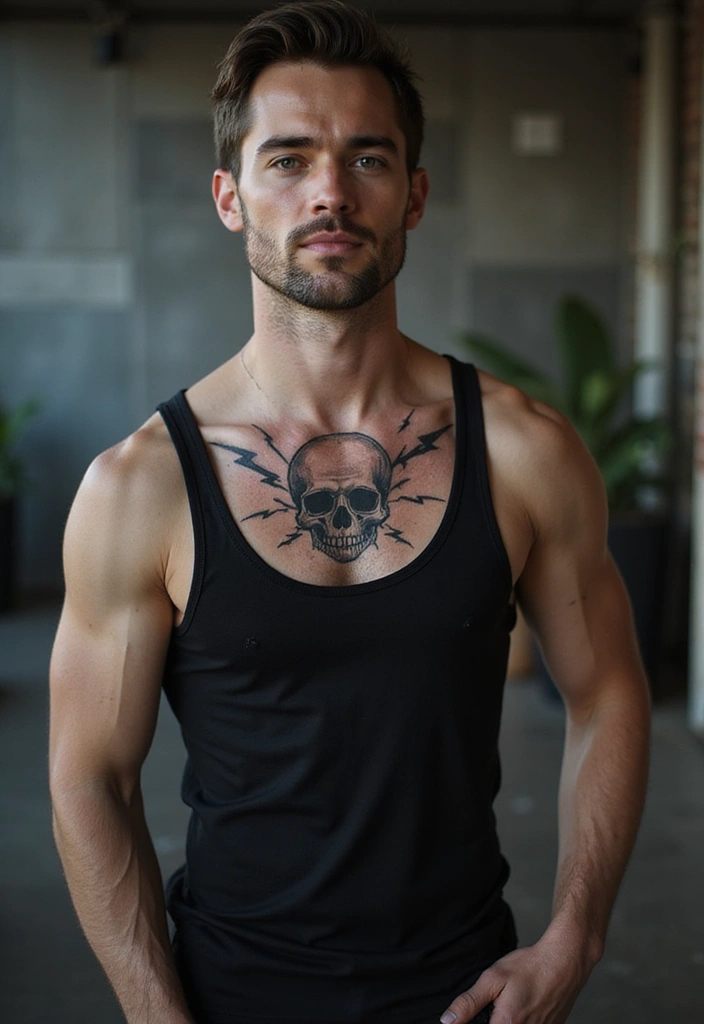 30 Lightning Tattoos for Men That Electrify Style - 18. Lightning Skull Mask