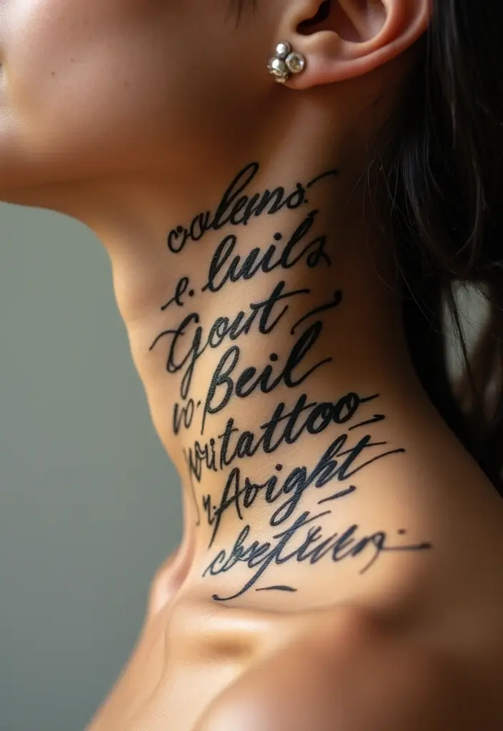 30 Neck Tattoo Fonts That Stand Out - 18. Cascading Lettering
