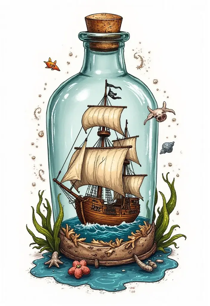 30 Pirate Ship Tattoo Designs for Ocean Lovers - 18. Pirate Ship in a Bottle