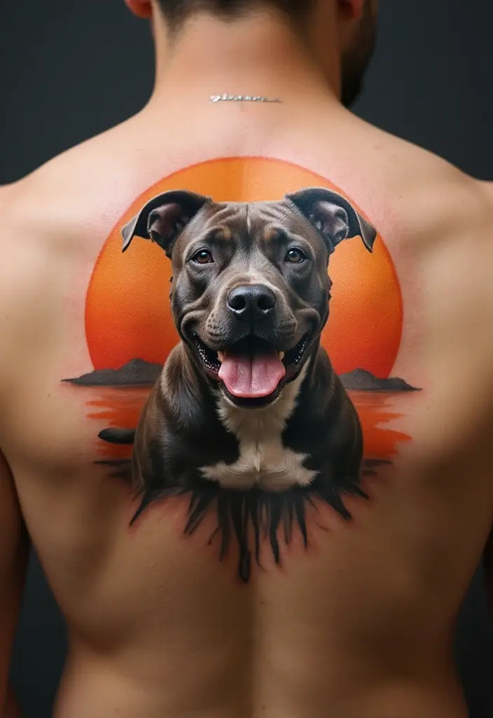 30 Pitbull Tattoo Designs Celebrating Strength and Loyalty - 18. Pitbull with Sun