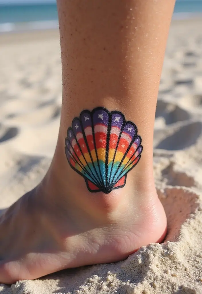 30 Rainbow Tattoo Ideas Full of Color and Meaning - 18. Rainbow Shell Tattoo