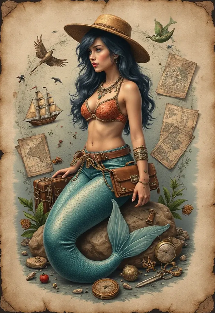 30 Realism Mermaid Tattoo Inspirations That Look Breathtaking - 18. The Traveler Mermaid