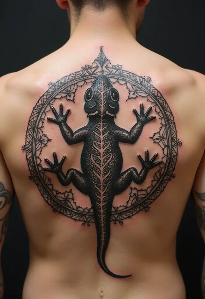 30 Small Lizard Tattoo Designs That Look Unique - 18. Circular Mandala Lizard