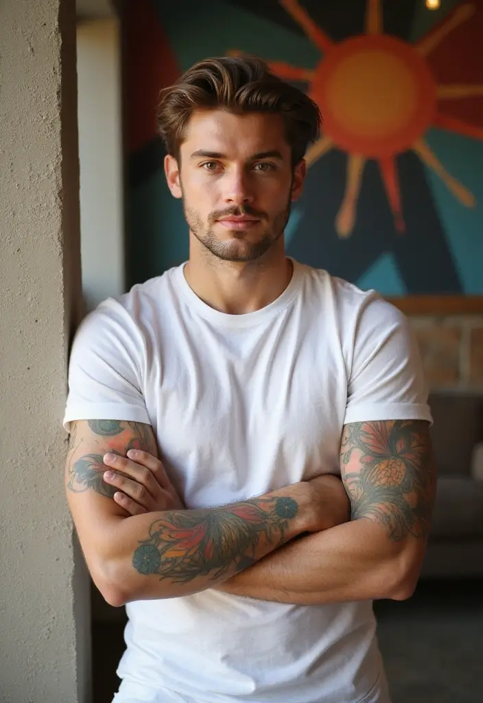 30 Sun Tattoo Men Ideas for Radiant Energy - 18. Abstract Sun Tattoo