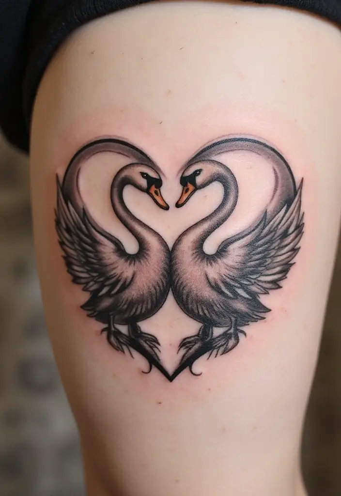 30 Graceful Swan Tattoo Ideas for a Timeless Look - 18. Swans Within a Heart