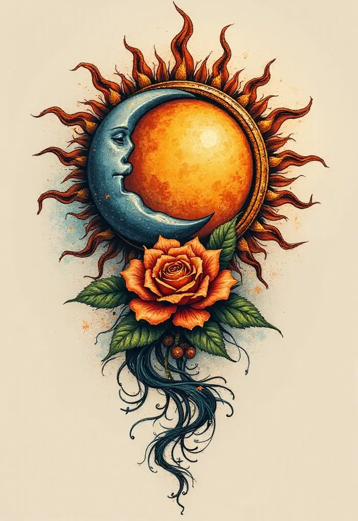 30 Tattoos That Signify Strength and Resilience - 18. Sun and Moon