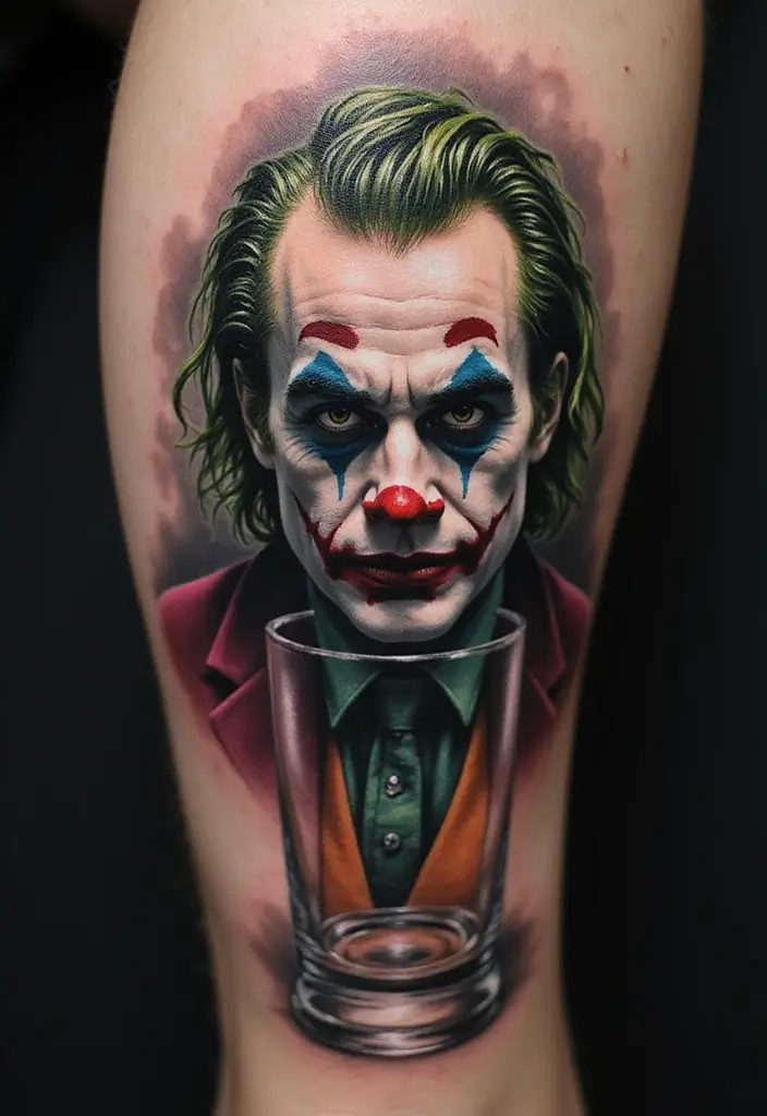 30 The Joker Tattoo Meaning and Unique Designs - 18. The Joker in a Glass