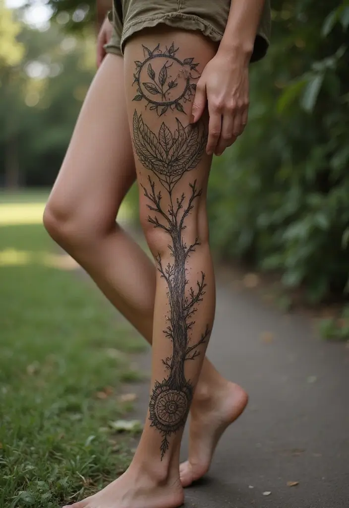 30 Tree Leg Tattoo Designs for Nature-Inspired Ink - 18. Nature-Inspired Mandala Tree