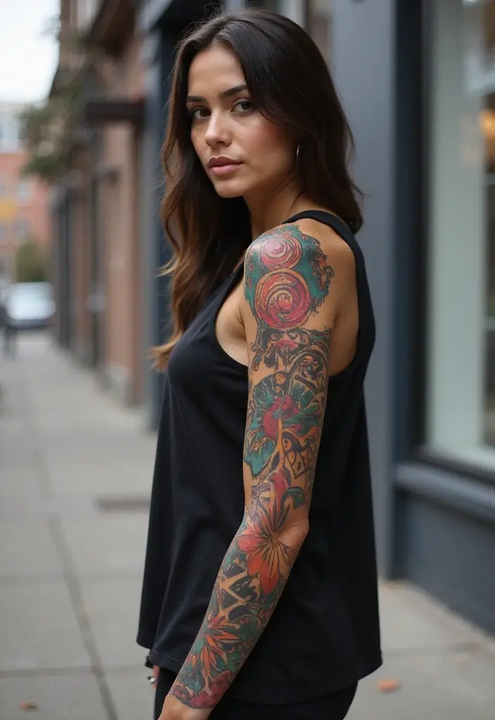 30 Tribal Half Sleeve Tattoos for Bold and Timeless Designs - 18. Bold Contrasts with Color