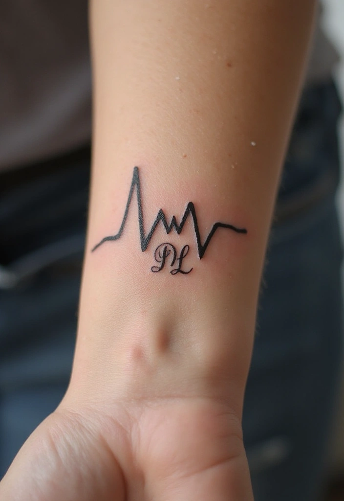 30 Unbreakable Bond Tattoo Inspirations Full of Emotion - 18. Heartbeat with Initials