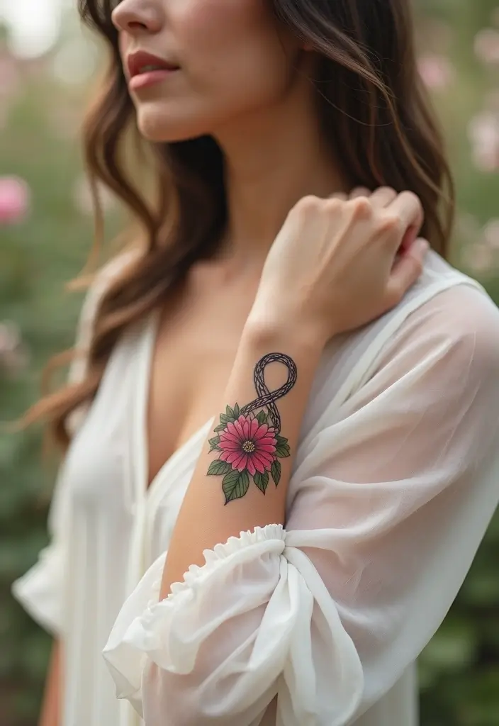 30 Women’s Feminine Arm Tattoos That Look Stylish - 18. Floral Infinity Symbols