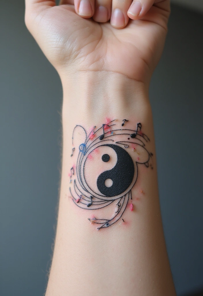 30 Yin Yang Wrist Tattoo Ideas for Balance and Harmony 18 30 Yin Yang Wrist Tattoo Ideas for Balance and Harmony - 18. Yin Yang with Music Notes