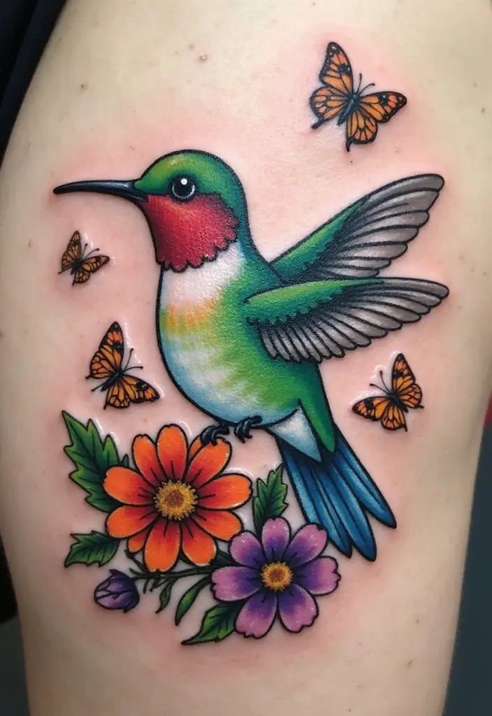30 3D Hummingbird Tattoos That Feel Lifelike - 19. The Whimsical Hummingbird