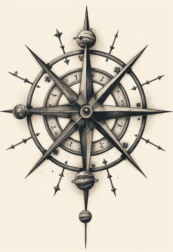 30 Alien Tattoo Meaning and Out-of-This-World Designs - 19. Celestial Compass