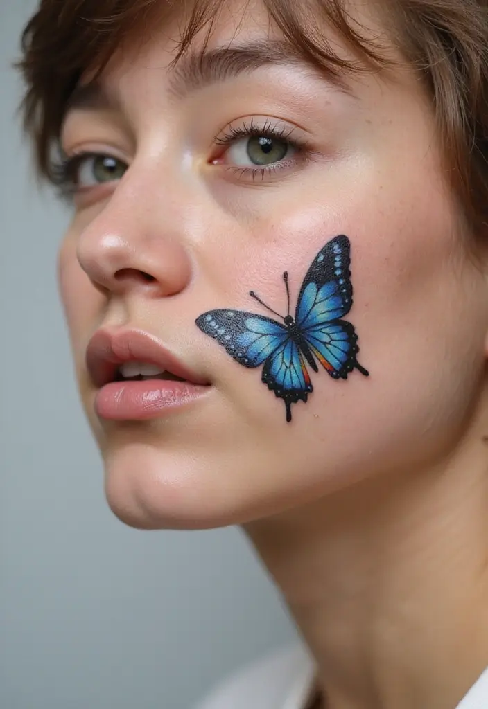 30 Butterfly Tattoo Placement Ideas That Enhance Beauty - 19. Cheek: A Whimsical Touch