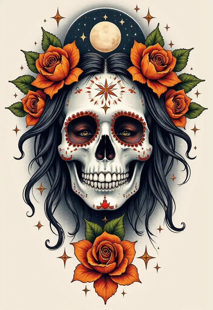30 Calavera Tattoo Inspirations for Day of the Dead - 19. Cosmic Elements
