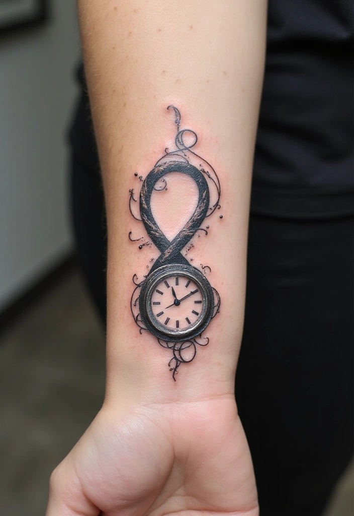30 Clock Tattoo on Hand Ideas That Stand the Test of Time - 19. Clock with Infinity Symbol
