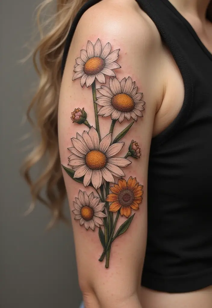 30 Colorful Daisy Tattoo Inspirations Full of Joy - 19. Vintage-Inspired Daisies