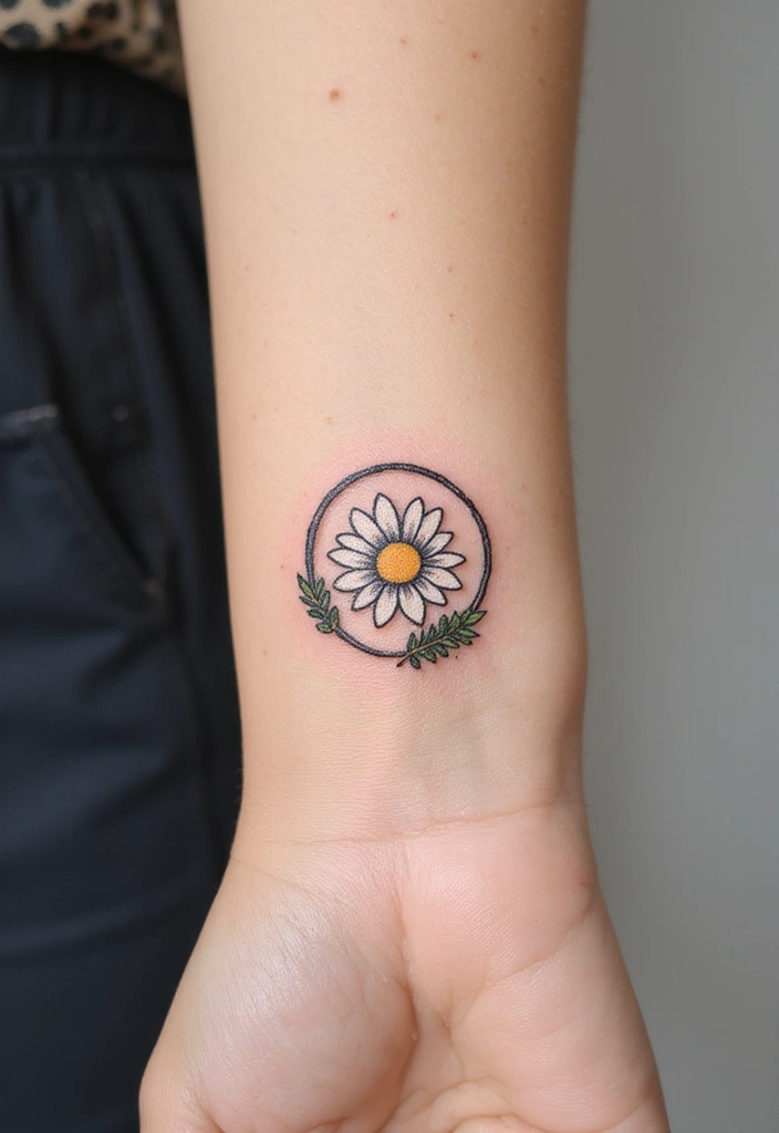 30 Daisy Tattoo Ideas for a Fresh and Delicate Design - 19. Daisy in a Circle