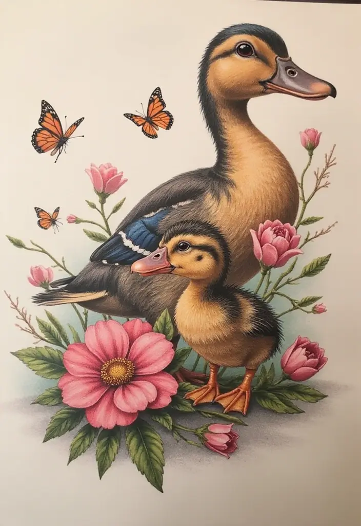 30 Duck Tattoo Meaning and Creative Designs - 19. The Beauty of Change
