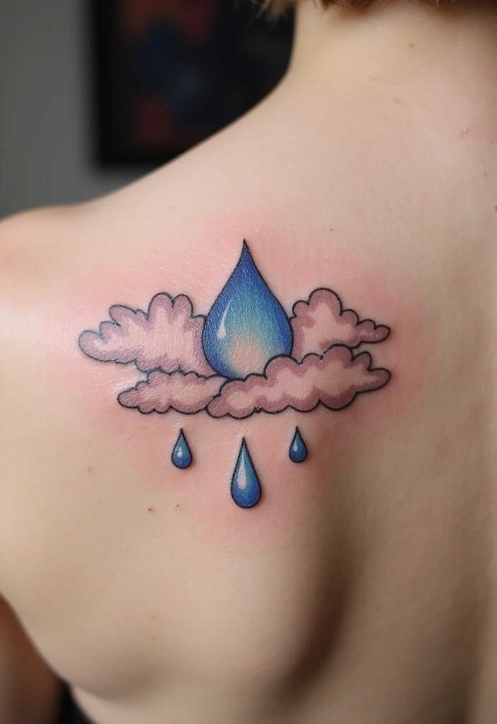 30 Empty Teardrop Tattoo Meaning and Design Ideas - 19. Teardrop with Clouds