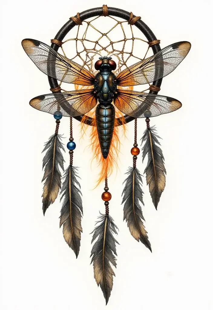 30 Firefly Tattoo Designs That Glow with Meaning - 19. Firefly and Dreamcatcher