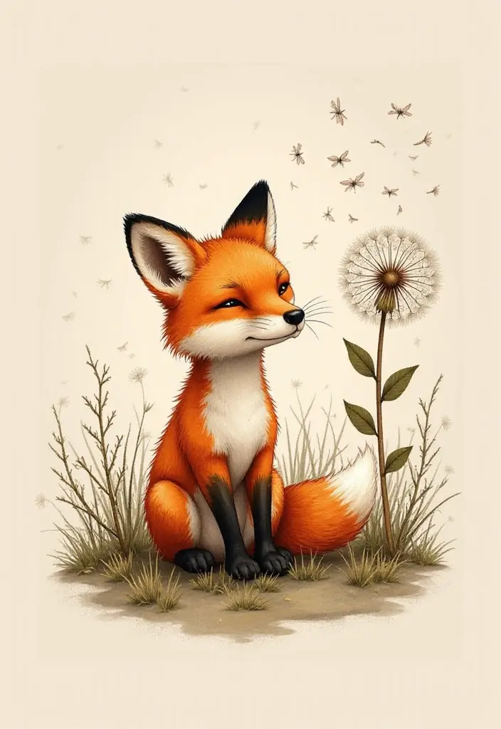 30 Fox Tattoos for Women That Highlight Feminine Energy - 19. Fox with Dandelion Tattoo