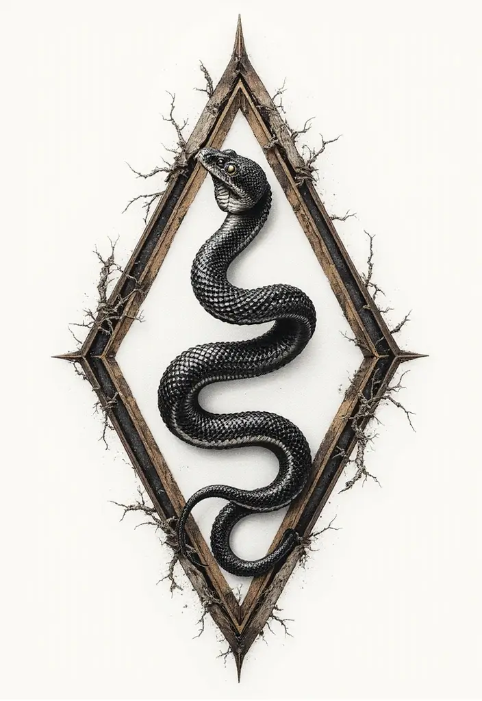 30 Geometric Snake Tattoo Ideas with Unique Patterns - 19. Snake in a Geometric Frame