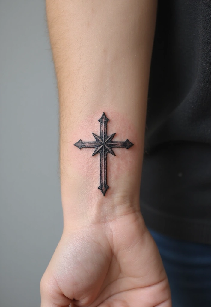 30 Hand Cross Tattoos That Blend Faith and Style - 19. Cross with Star
