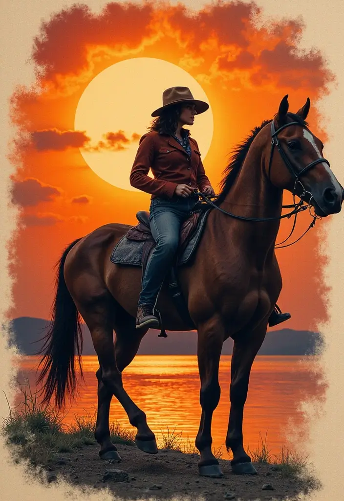 30 Horse and Horseshoe Tattoos for Luck and Freedom - 19. Horse Rider at Sunset