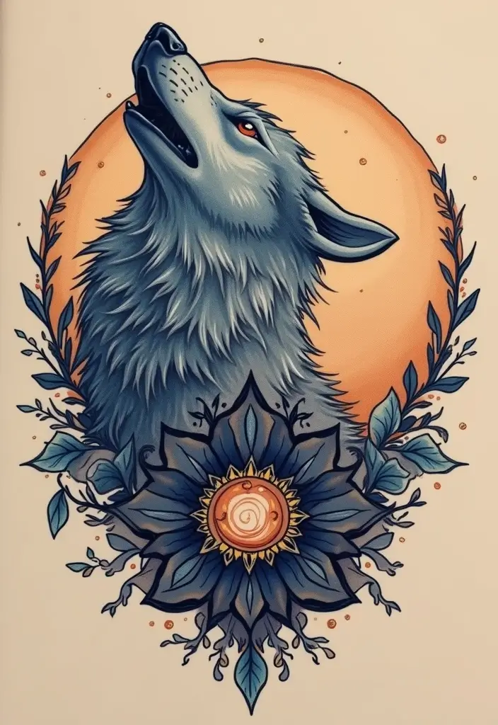 30 Howling Wolf Tattoo Meaning and Inspiring Designs - 19. Balance and Harmony
