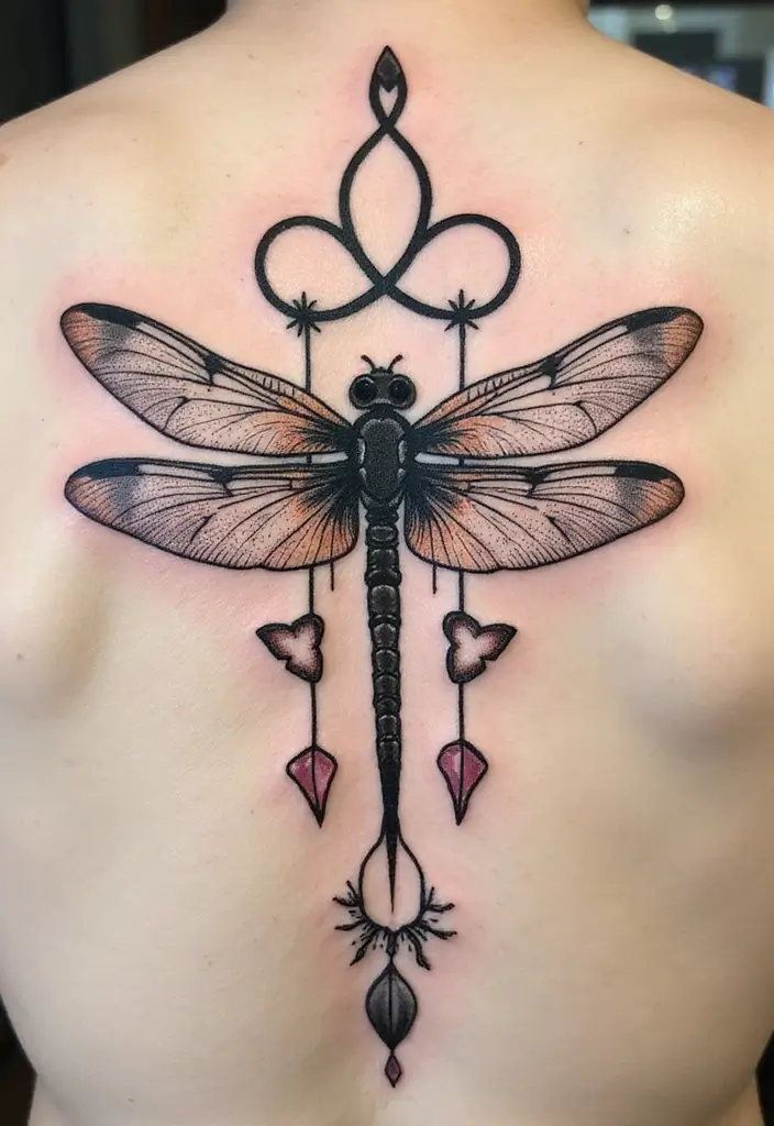 30 Infinity Dragonfly Tattoo Designs with Meaning - 19. Soulful Infinity Dragonfly