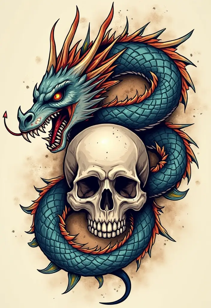30 Japanese Dragon Tattoos That Showcase Power and Elegance - 19. The Dragon and the Skull: Embracing Mortality