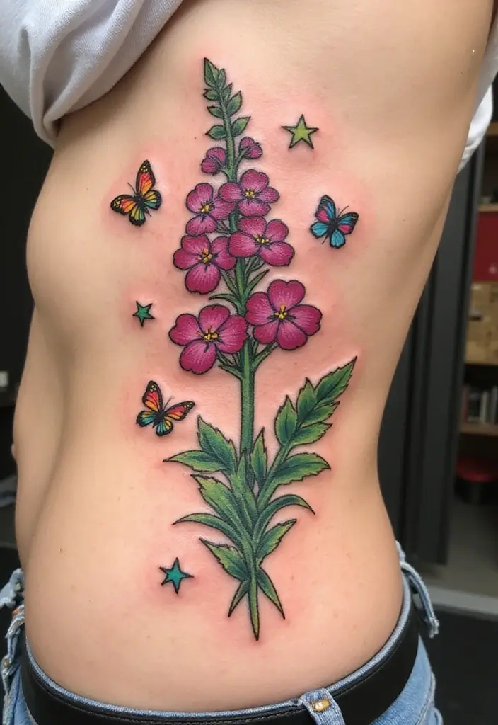 30 Larkspur Tattoo Designs Inspired by Birth Flowers - 19. Larkspur with Whimsical Elements