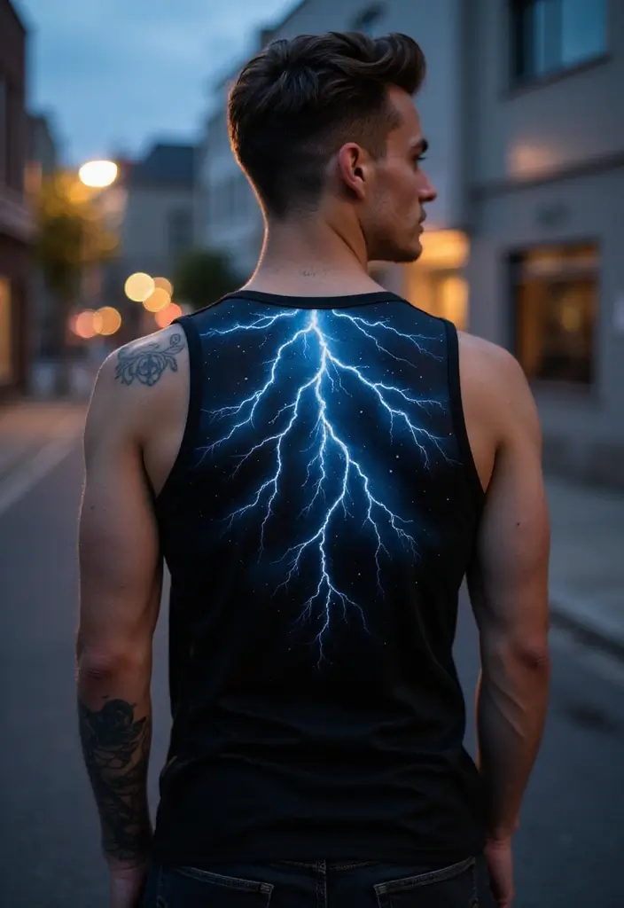 30 Lightning Tattoos for Men That Electrify Style - 19. Lightning and Starry Night